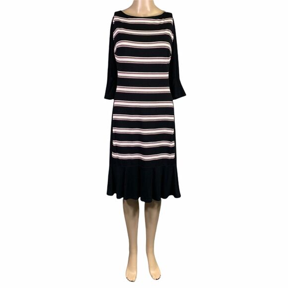White House Black Market Dresses & Skirts - White House Black Market Womens Sheath Dress Bell Sleeve Flippy Hem Stripes Sz 8